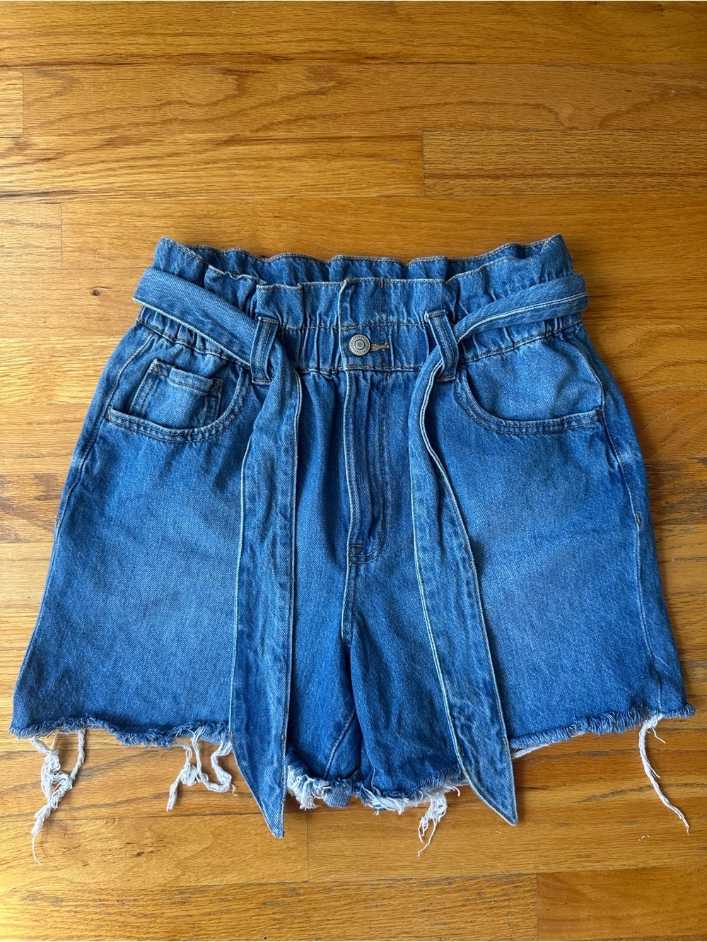 Aeropostale Blue Paperbag Waist Tie Belt Denim Shorts
